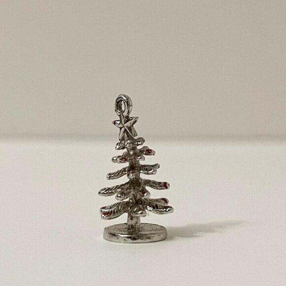 Vintage Sterling Christmas Tree Charm No Loop - Picture 1 of 10